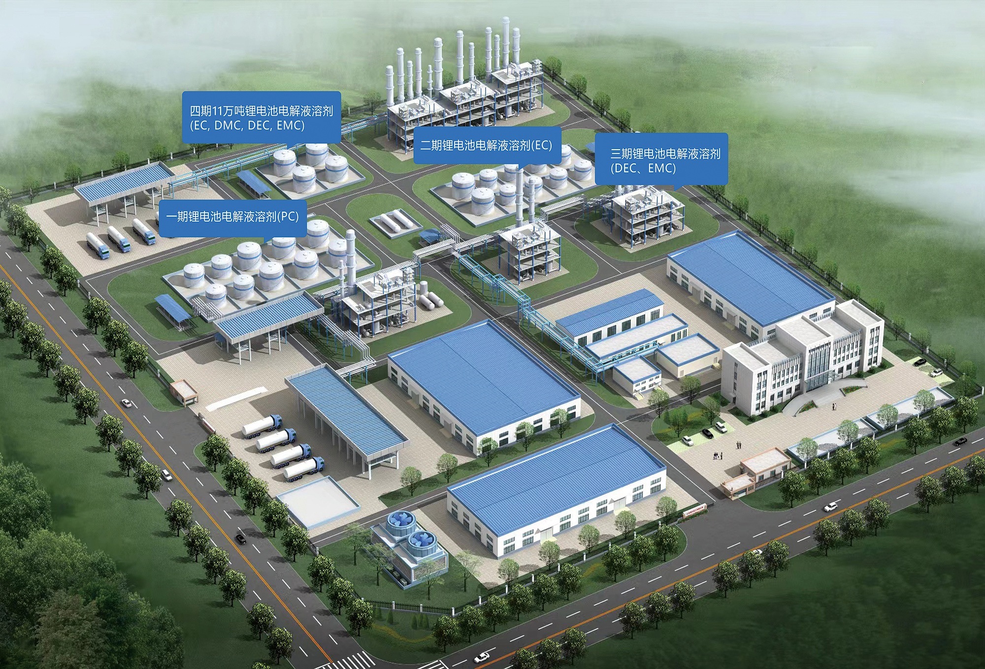 Aerial rendering of the planned electrolyte solvent plant